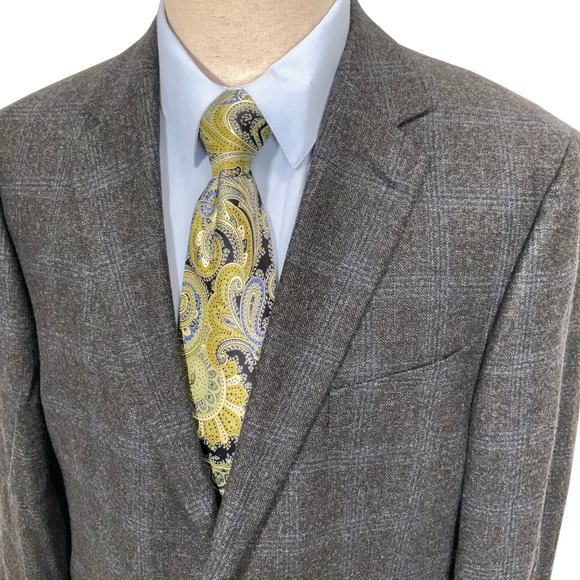 Joseph Abboud Blazer Mens 44S Gray Blue Plaid Heritage Tollegno 1900 Wool Italy